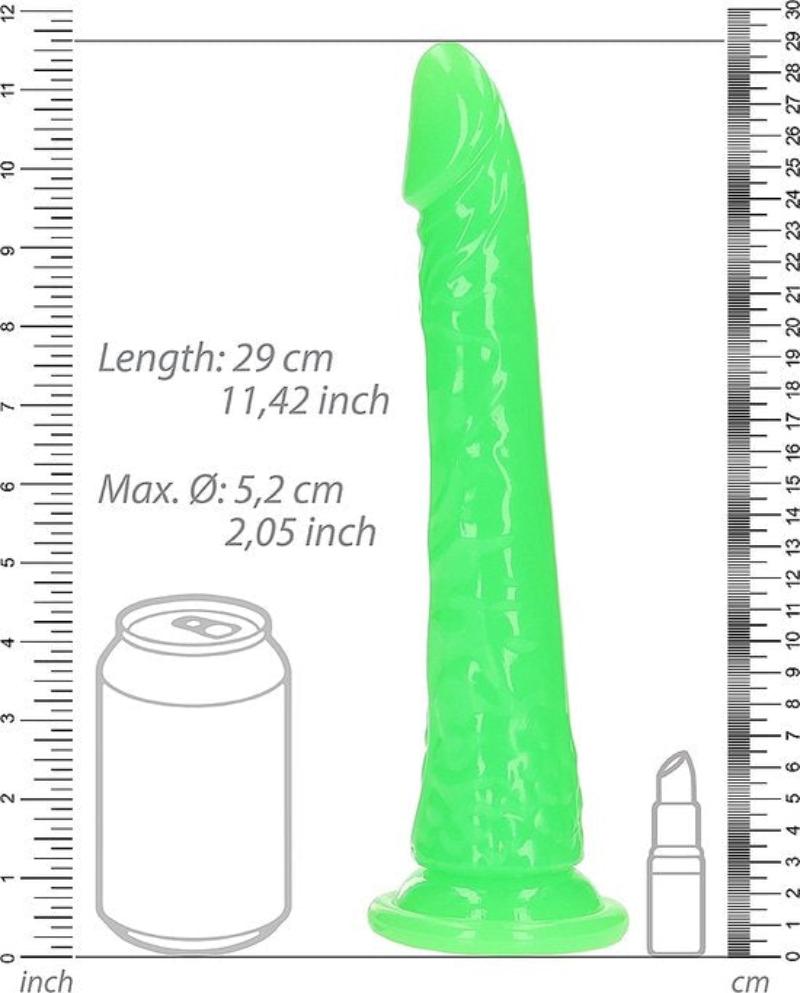 Dildo Slim 10" Brilla En La Oscuridad Verde Neon Realrock