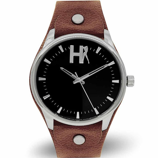 HUSTLER® Leather Cuff Collection Watch- Brown- Front