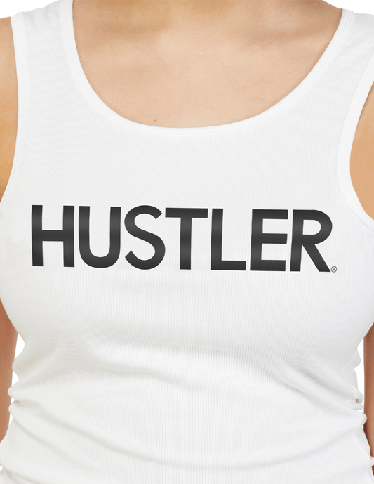 HUSTLER Classic Logo Ribbed Tank Top - White Front Logo