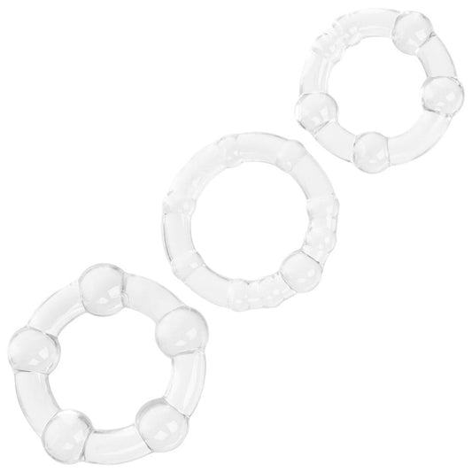 California Exotics 3 Piece Silicone Island Rings- Clear- Front- Side