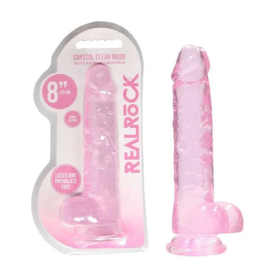 DILDO REALISTA 8" CON BOLAS ROSA REALROCK