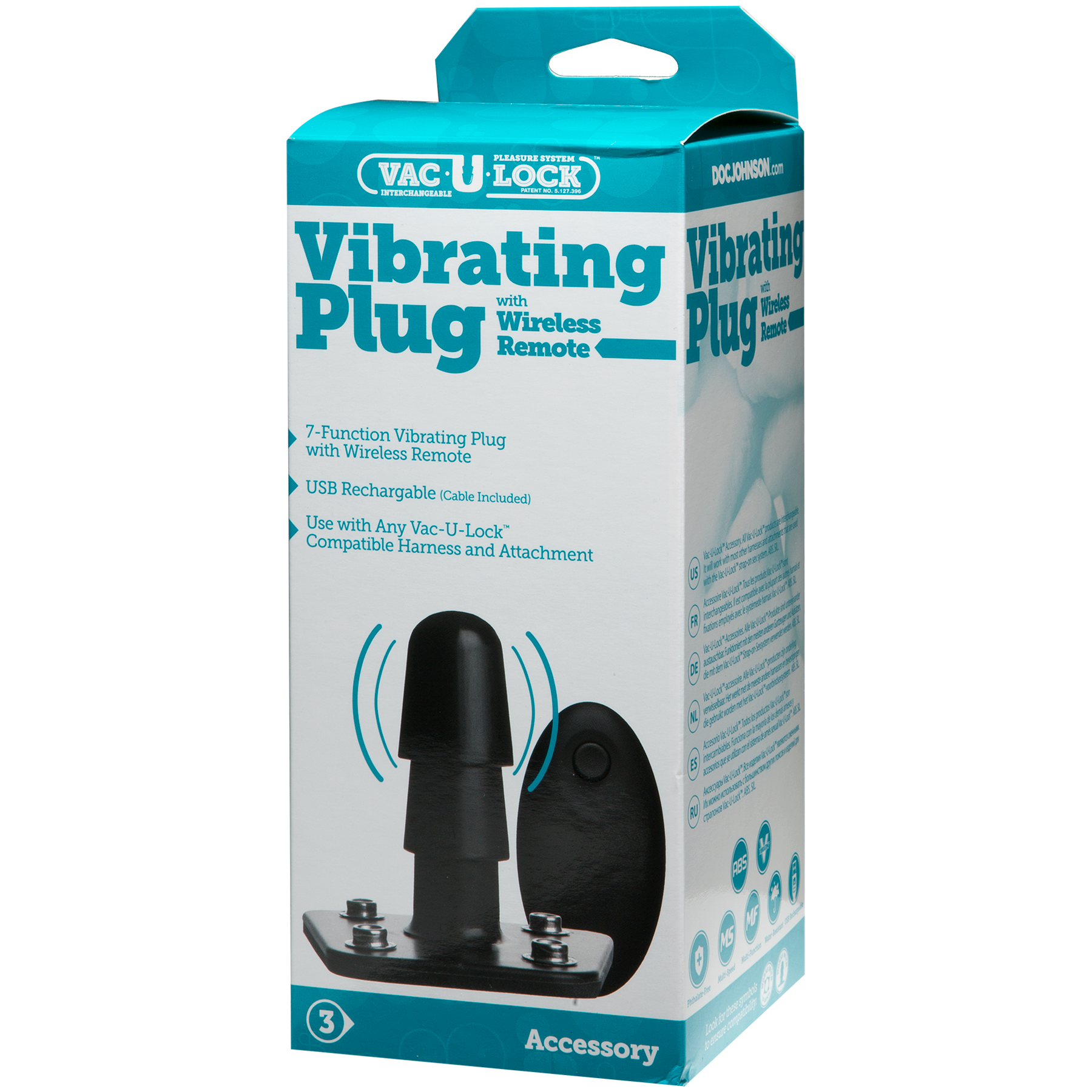 Vac-U-Lock - Enchufe vibrador  con mando a distancia inalámbrico - Negro