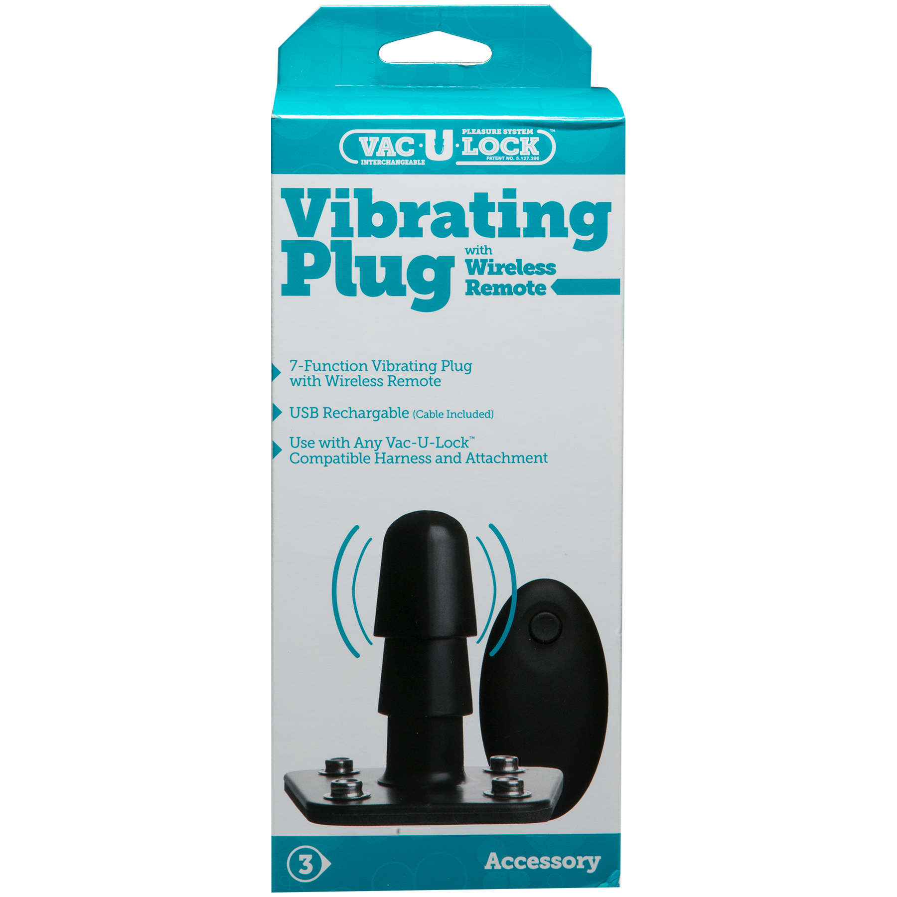Vac-U-Lock - Enchufe vibrador  con mando a distancia inalámbrico - Negro