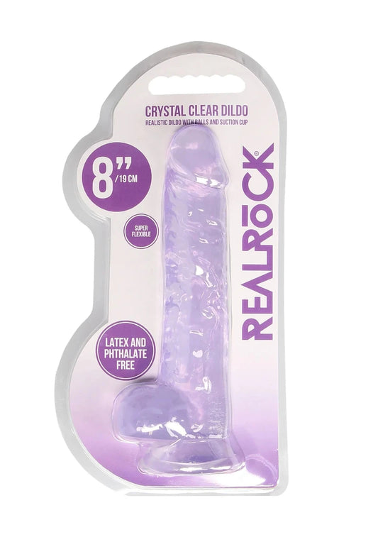 DILDO REALISTA 8" CON BOLAS MORADO REALROCK