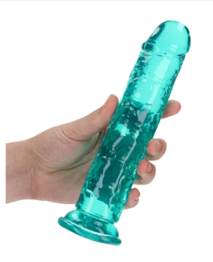 DILDO REALISTA CRYSTAL CLEAR RECTO 8" CON VENTOSA TURQUESA REALROCK