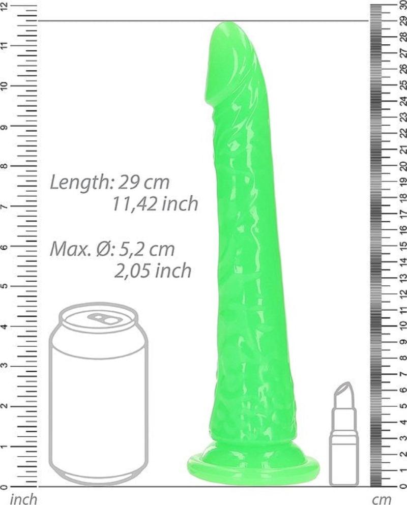 DILDO SLIM 10" BRILLA EN LA OSCURIDAD VERDE NEON REALROCK