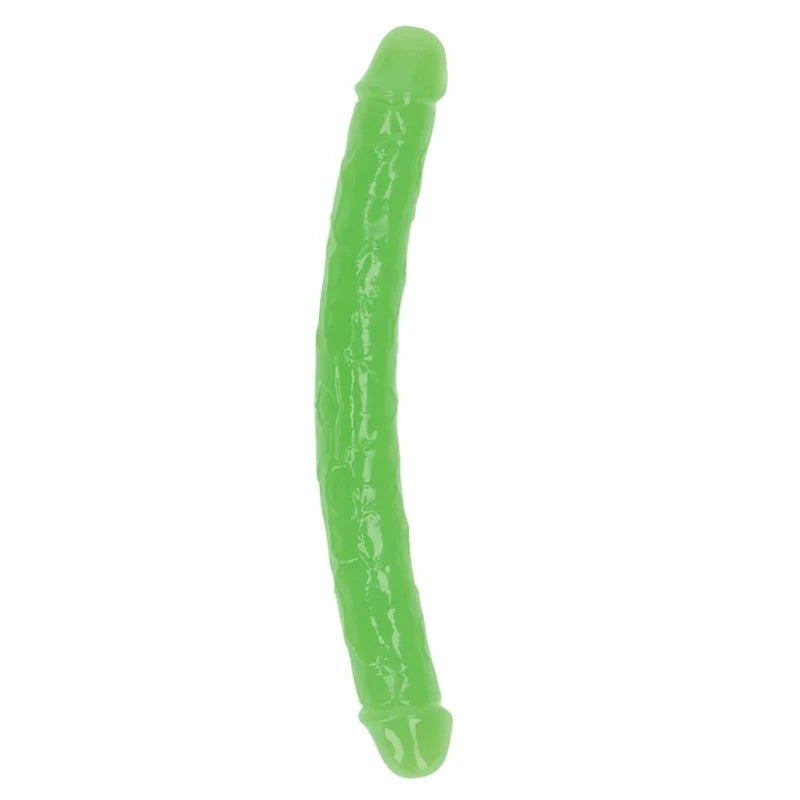 DOBLE DILDO 12" BRILLA EN LA OSCURIDAD VERDE NEON REALROCK