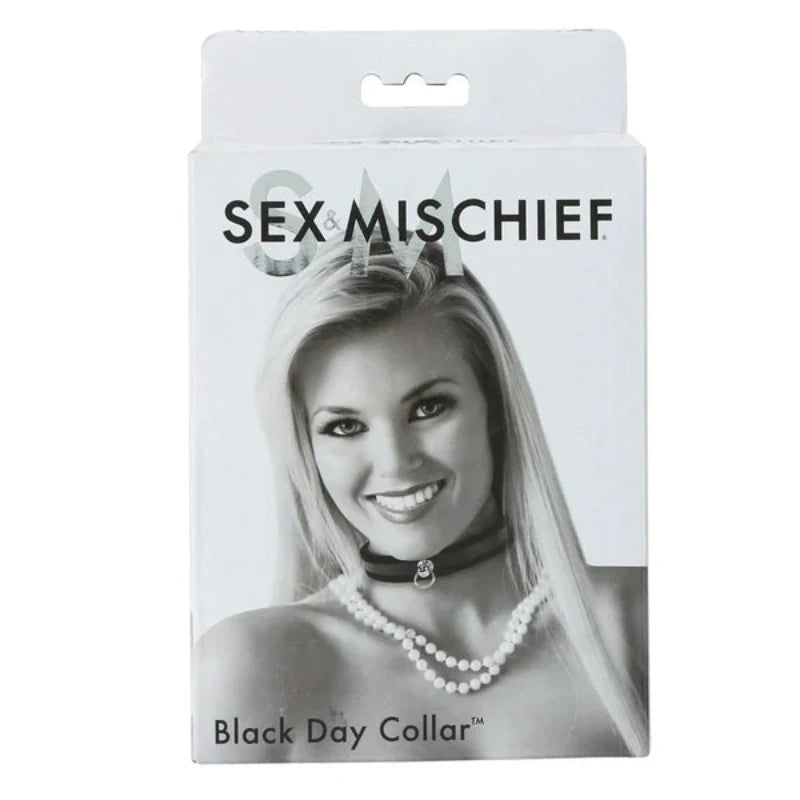 Bondage Collar Negro Con Anillo De Plata Elegante Sin Niquel Y Seductor