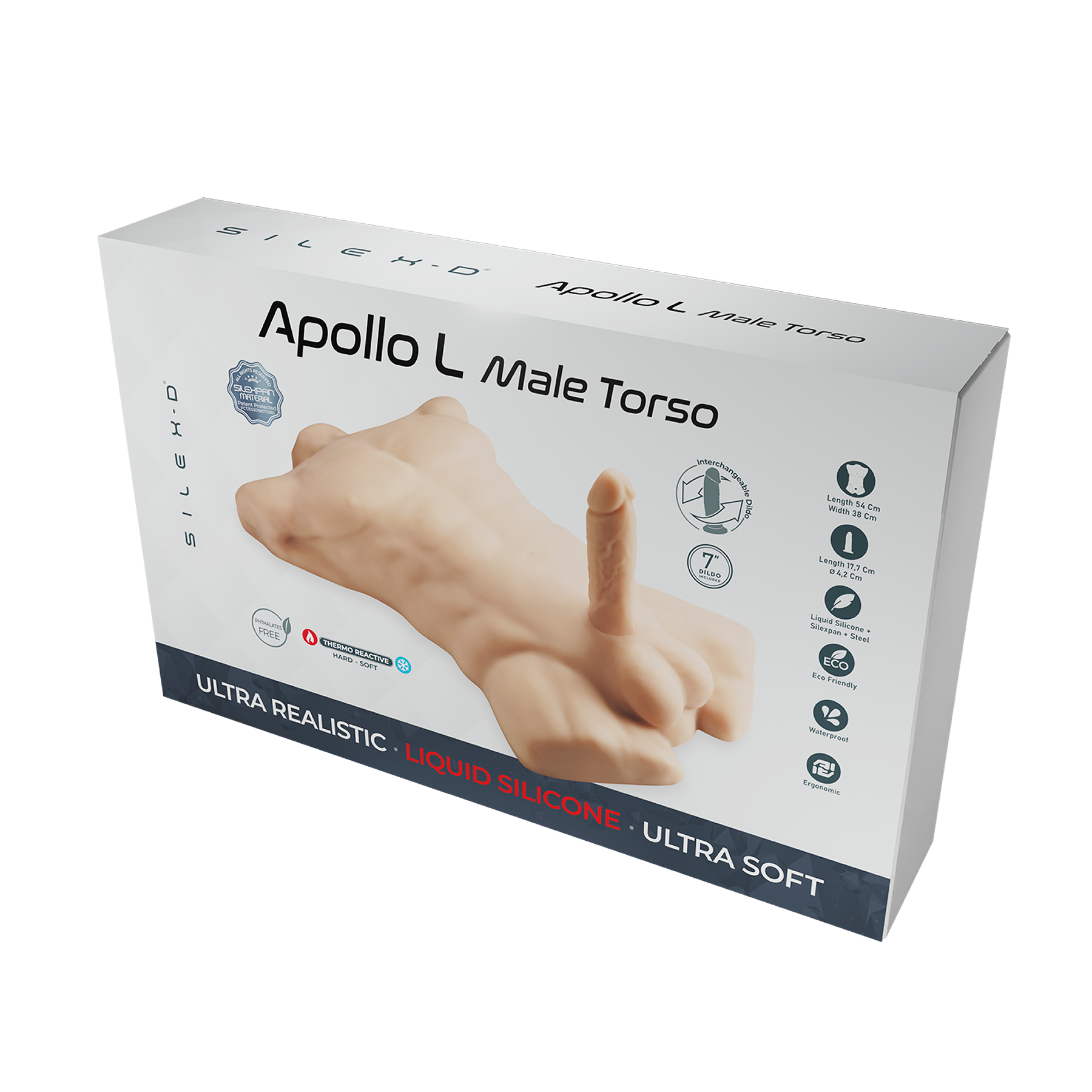 SILEX-D - Apollo L Torso Masculino + Dildo de Silicona Líquida Modelo 2 (7") - Vainilla