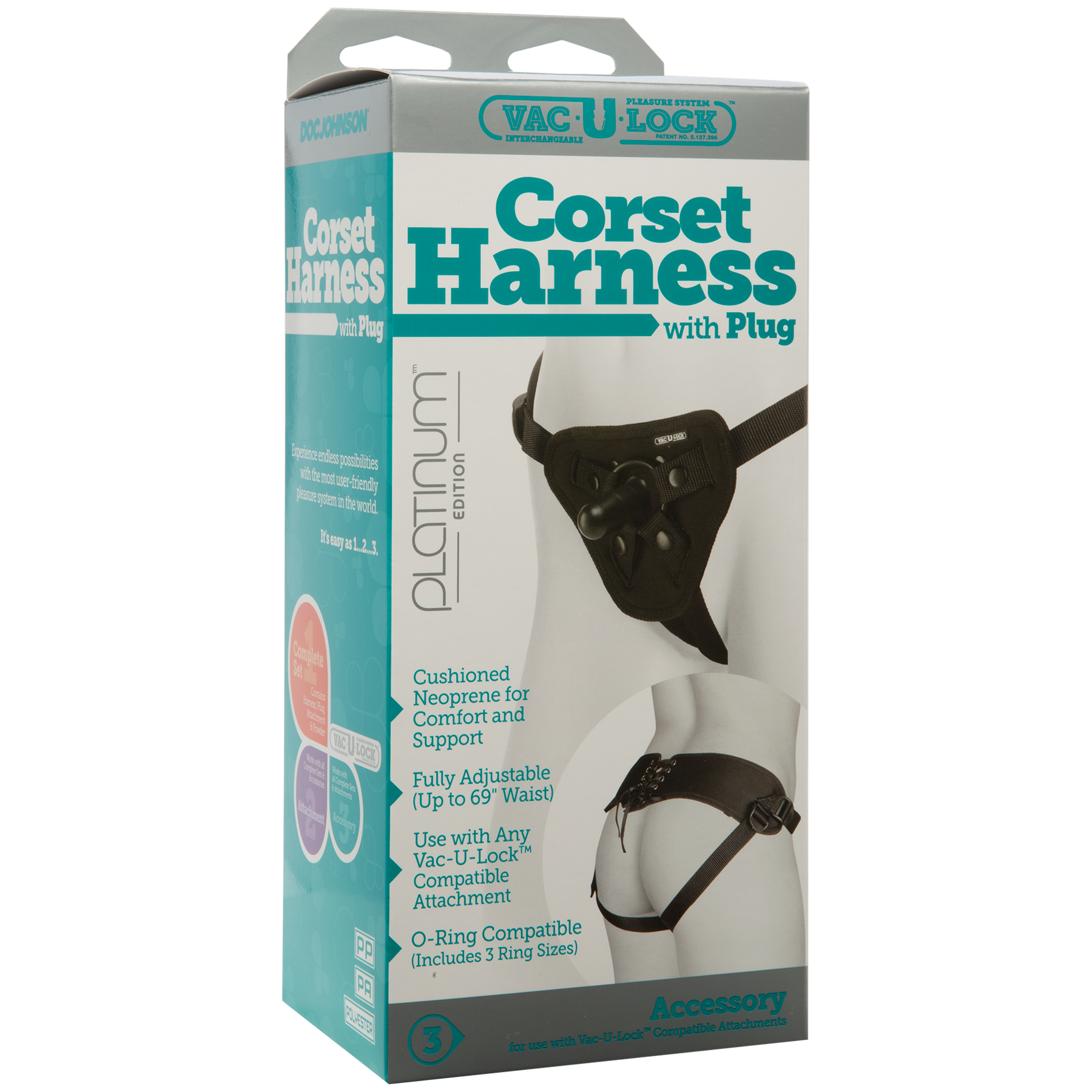 Vac-U-Lock Platinum - Arnés tipo corsé - Con plug - Negro