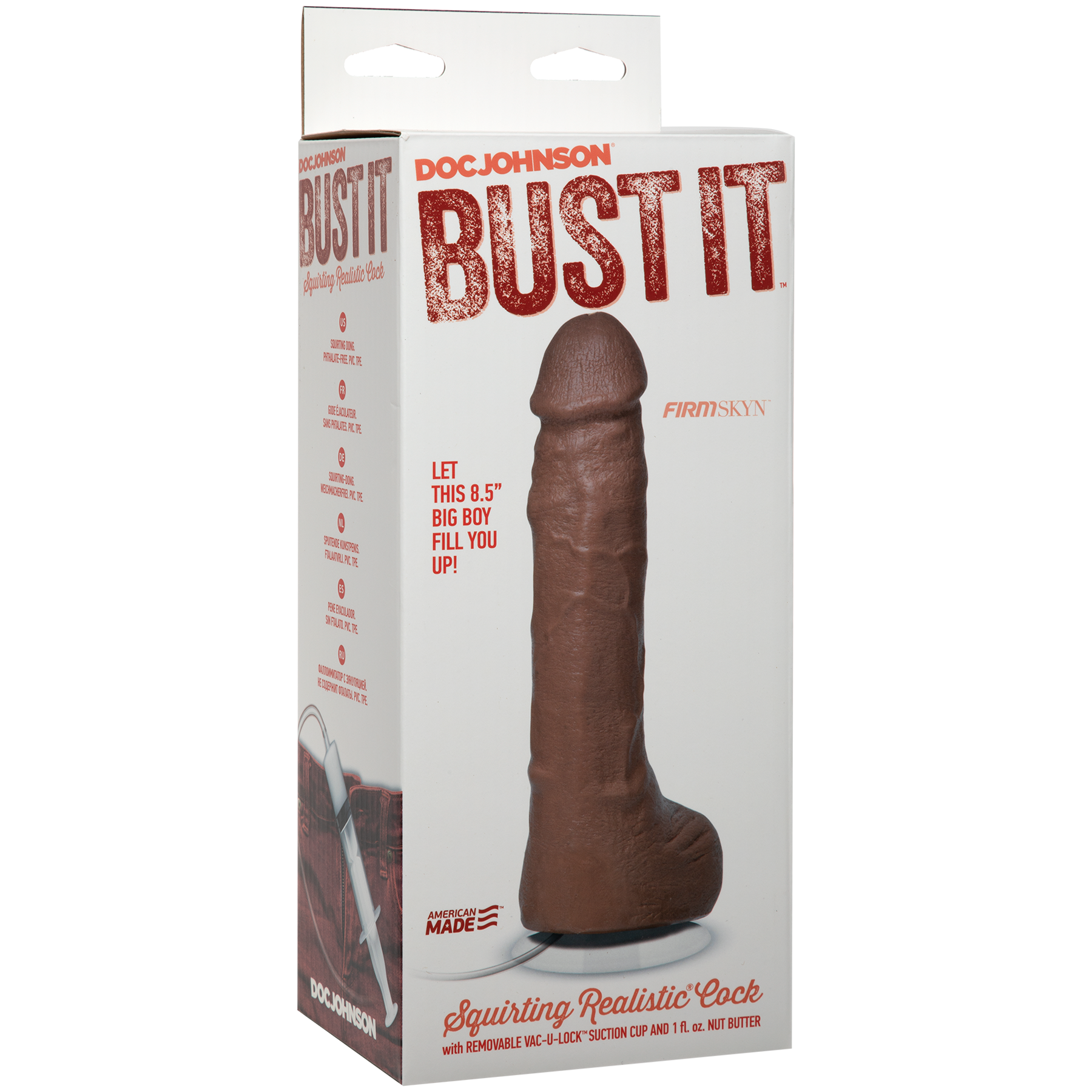 DOC JOHNSON - Bust It - Pene realista con eyaculación - Con ventosa extraíble Vac-U-Lock - Caramelo