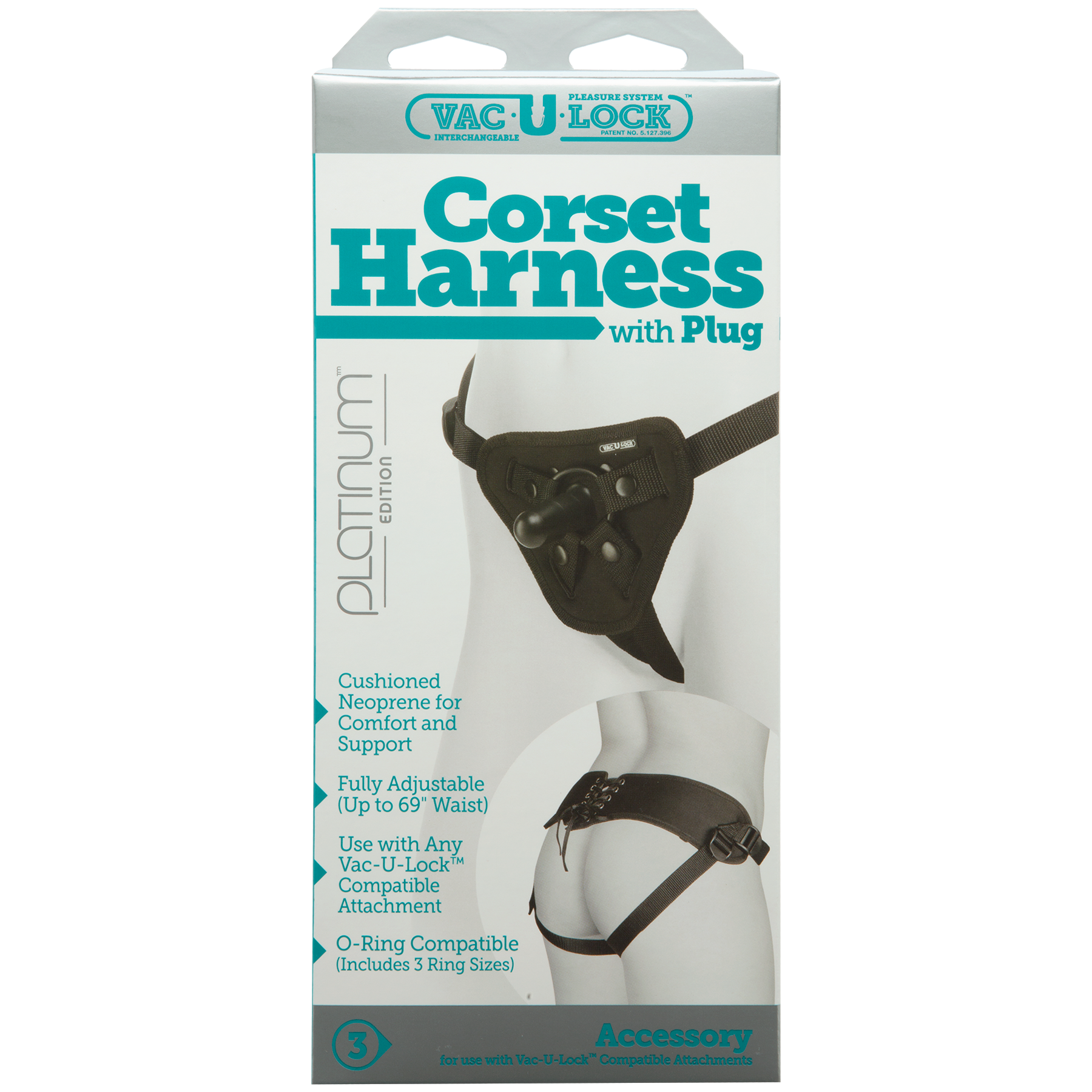 Vac-U-Lock Platinum - Arnés tipo corsé - Con plug - Negro