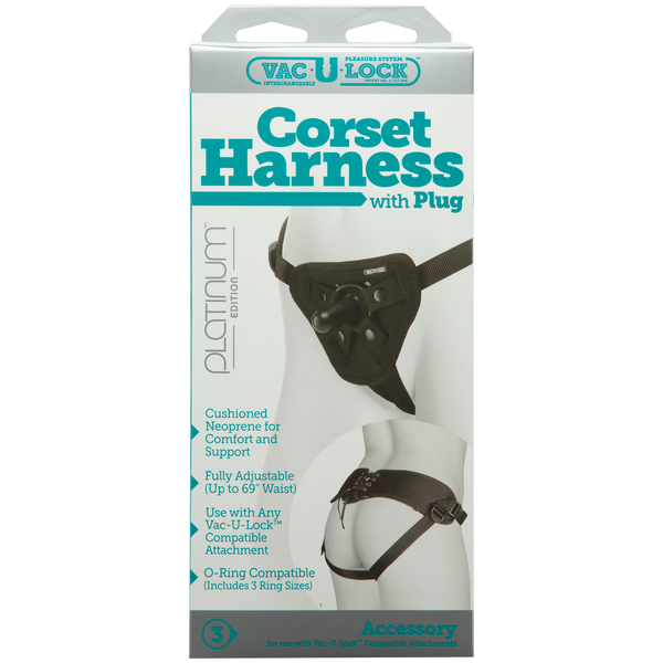 Vac-U-Lock Platinum - Arnés tipo corsé - Con plug - Negro