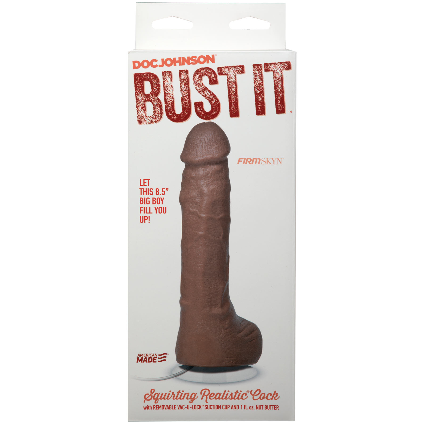 DOC JOHNSON - Bust It - Pene realista con eyaculación - Con ventosa extraíble Vac-U-Lock - Caramelo