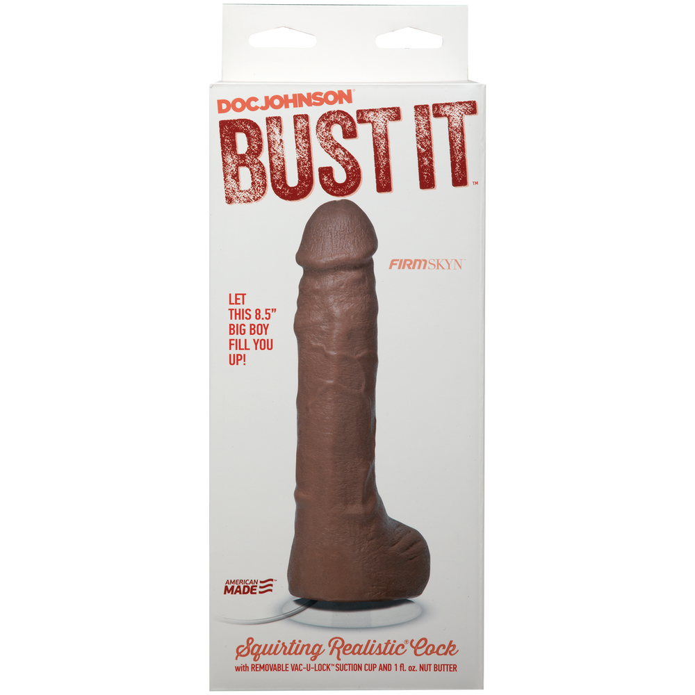 DOC JOHNSON - Bust It - Pene realista con eyaculación - Con ventosa extraíble Vac-U-Lock - Caramelo