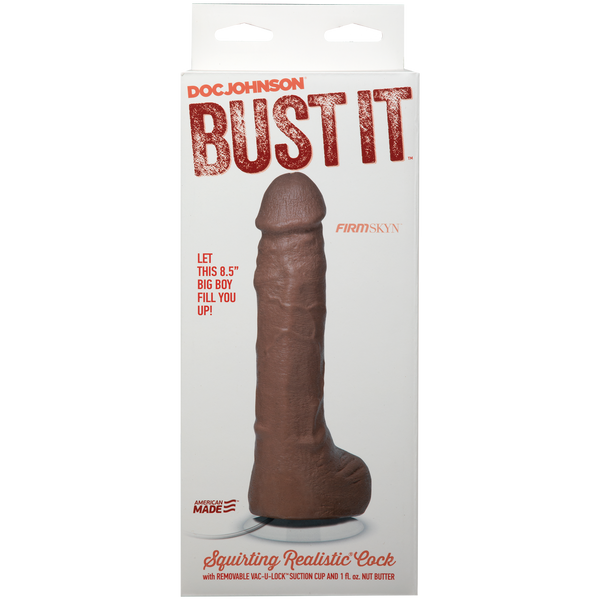 DOC JOHNSON - Bust It - Pene realista con eyaculación - Con ventosa extraíble Vac-U-Lock - Caramelo