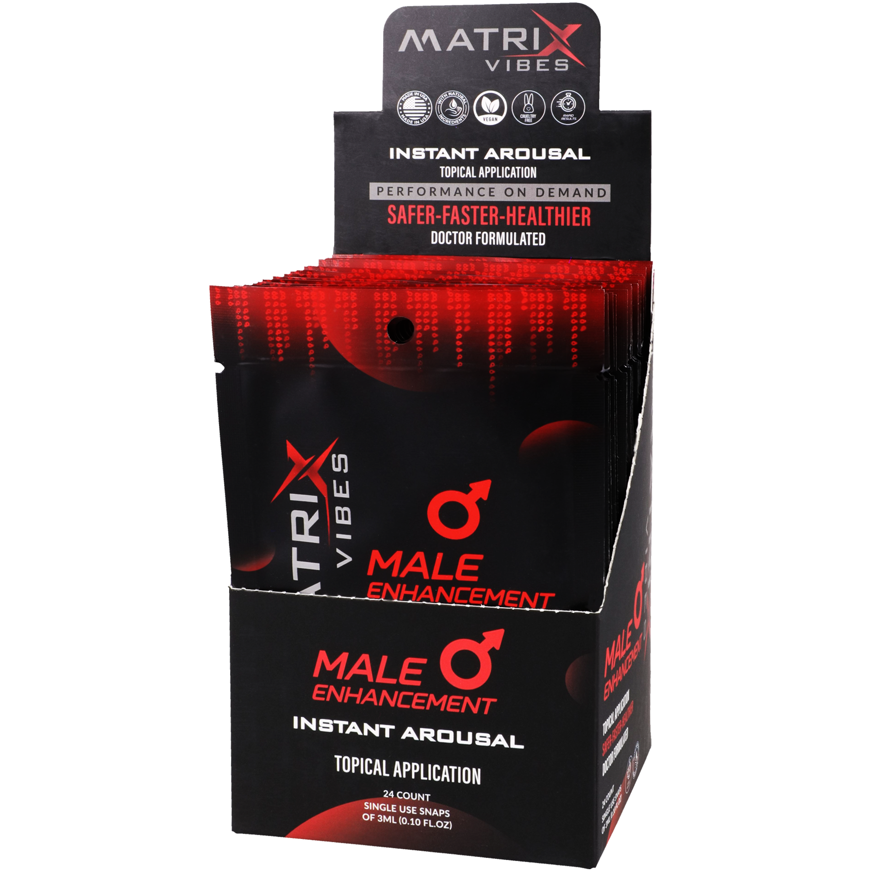 Matrix - Aumento Masculino, Excitación Instantánea Aplicación Tópica - Expositor de 24 Paquetes (3ml por paquete)