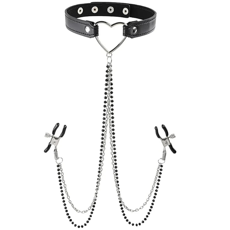 Bondage Collar De Corazón Con Joyas Para Pezones