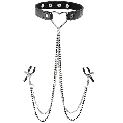 BONDAGE Collar de corazón con joyas para pezones