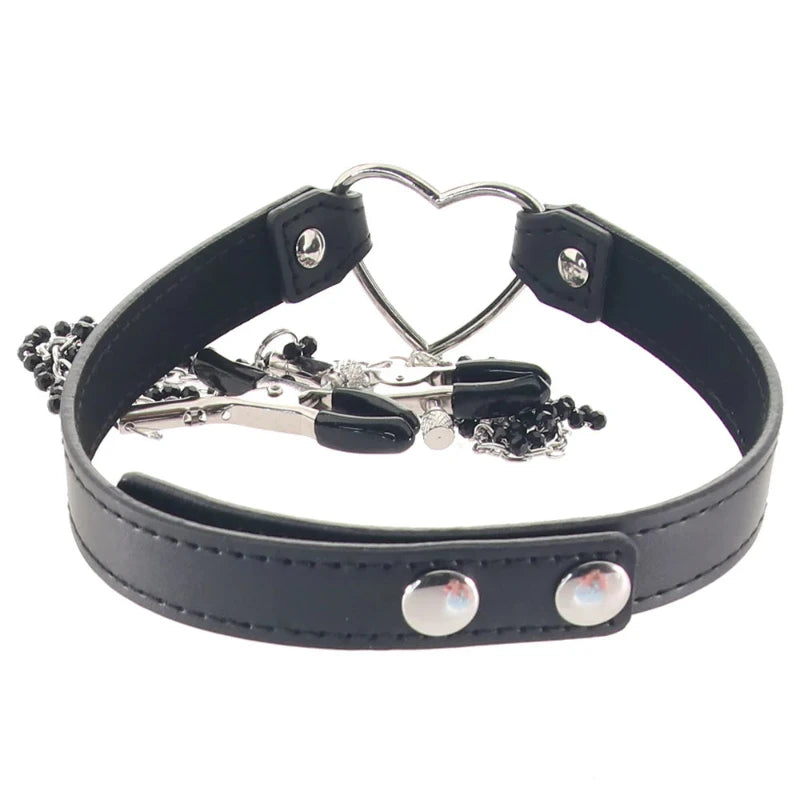 BONDAGE Collar de corazón con joyas para pezones