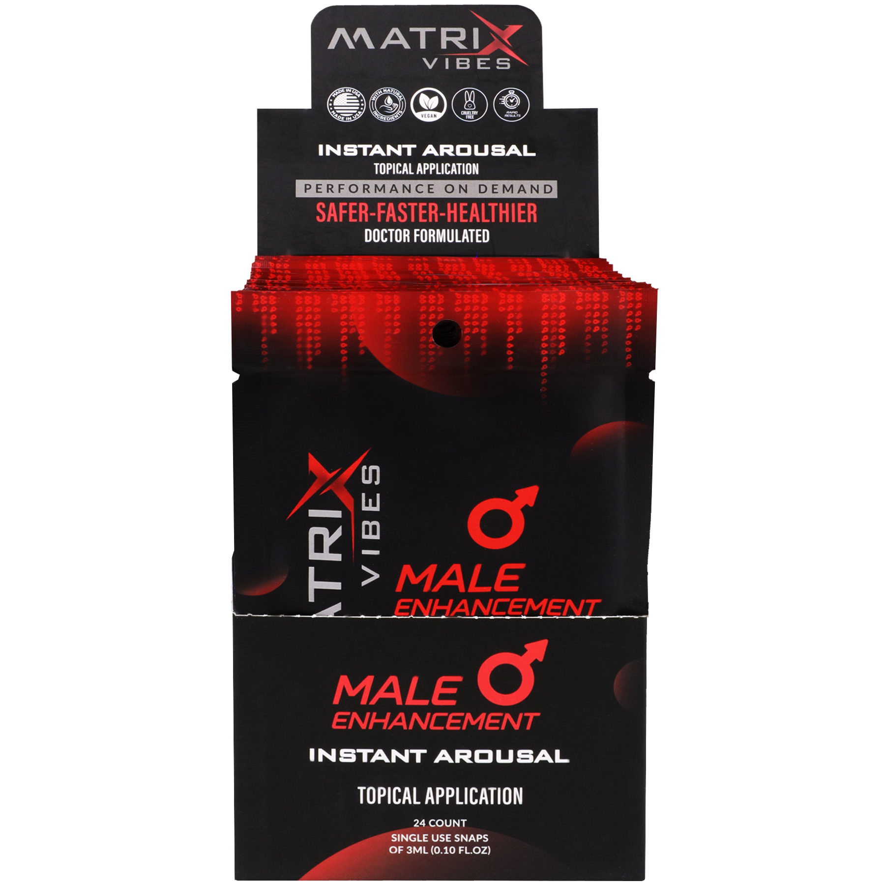 Matrix - Aumento Masculino, Excitación Instantánea Aplicación Tópica - Expositor de 24 Paquetes (3ml por paquete)