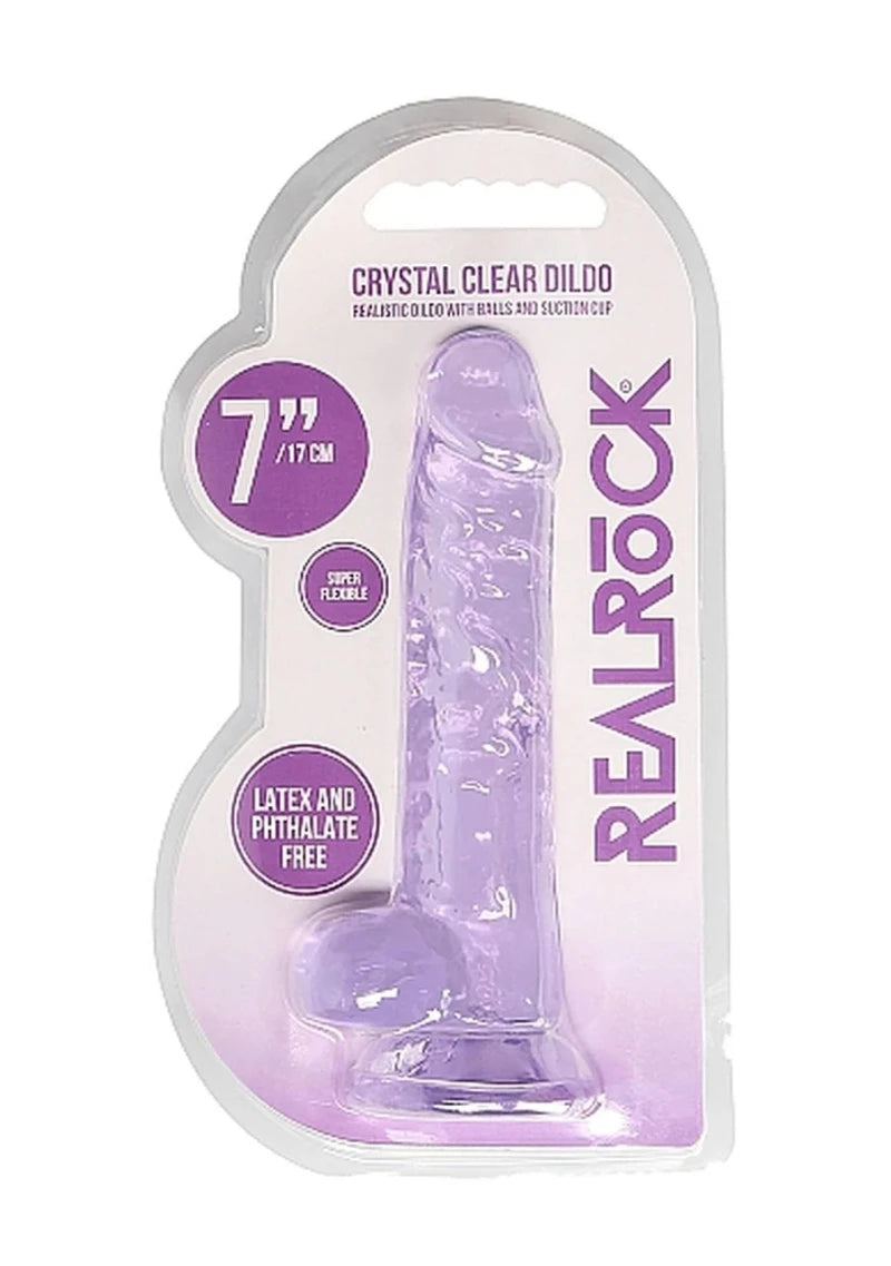 DILDO REALISTA 7" CON BOLAS MORADO REALROCK