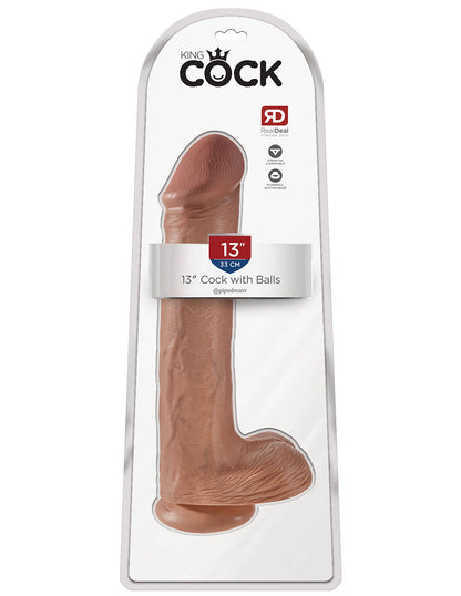 King Cock 13 Inch Cock with Balls and Suction Cup- Caramel- Package