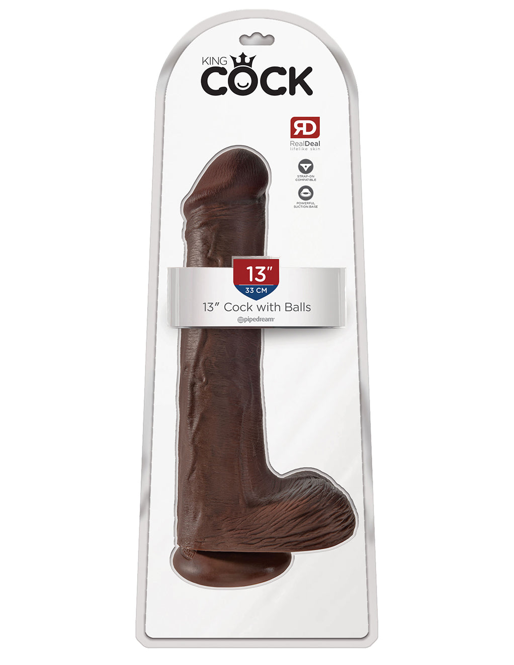 King Cock 13 Inch Cock with Balls and Suction Cup- Chocolate- Package