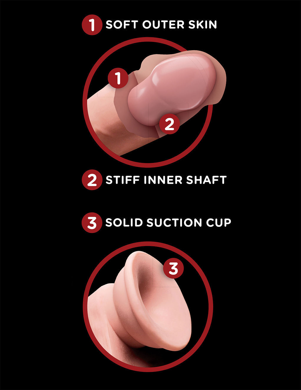 King Cock Plus 6" 3D Cock- Suction Cup and Dual Density Diagram