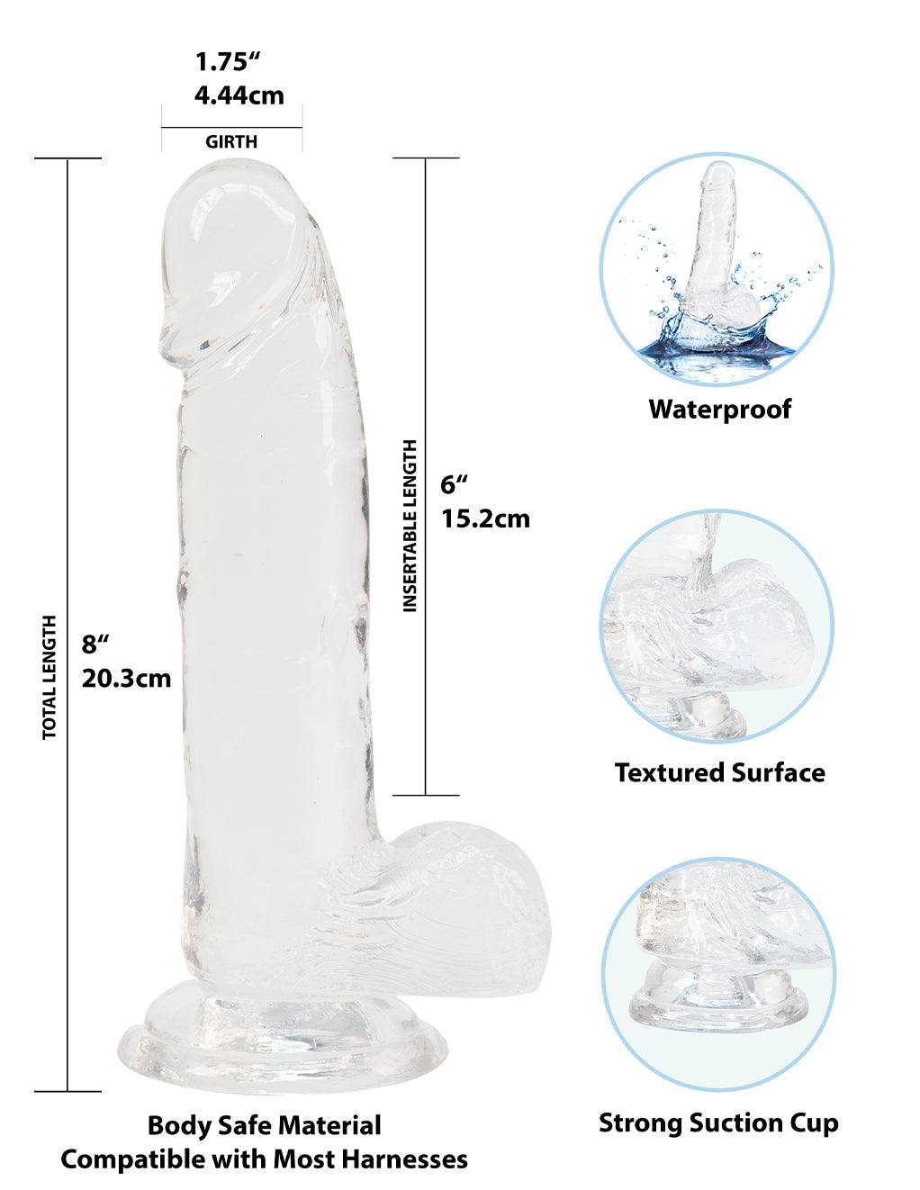 Crystal Addiction 8" Dildo with Balls- Specs