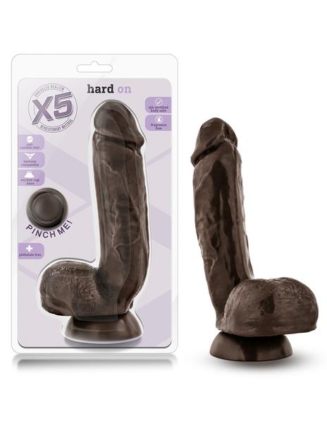 X5 Hard On Realistic Suction Cup Dildo- Brown- Package