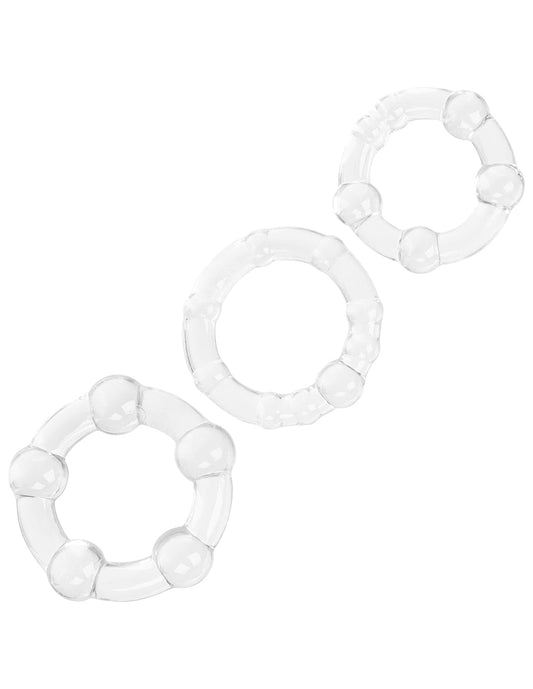 California Exotics 3 Piece Silicone Island Rings- Clear- Front- Side