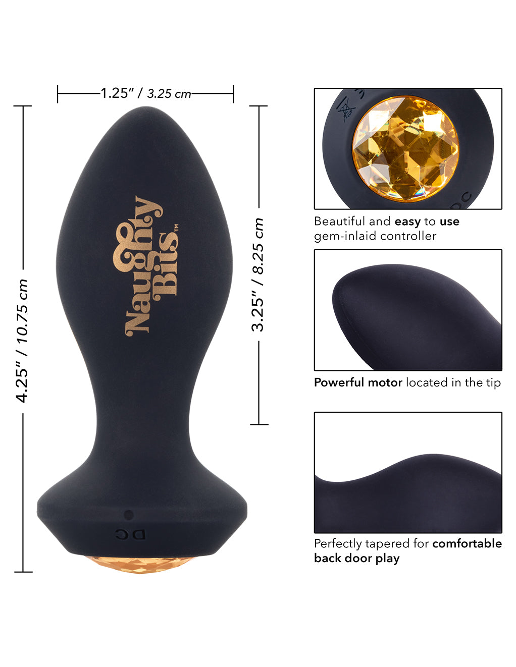 Naughty Bits Shake Your Ass Petite Vibrating Butt Plug- size description