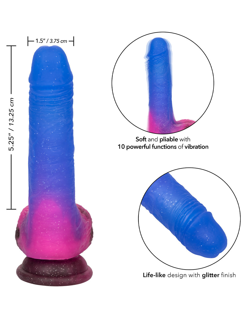 Naughty Bits Ombre Hombre Vibrating Dildo- size description