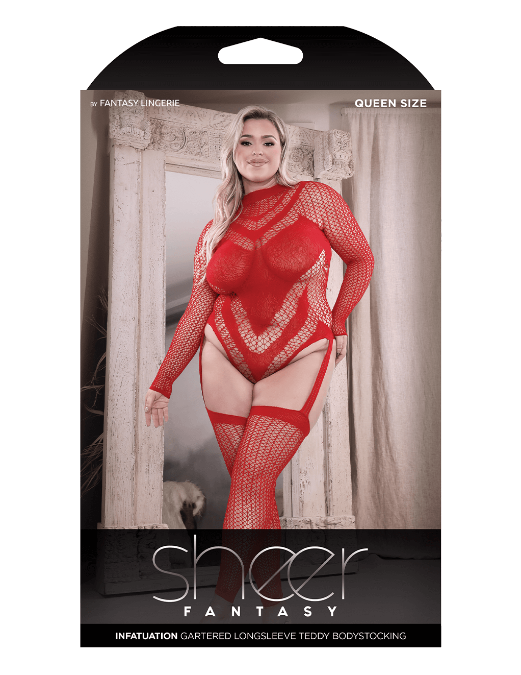 Infatuation Open Back Long Sleeve Bodystocking - Red - Plus Box